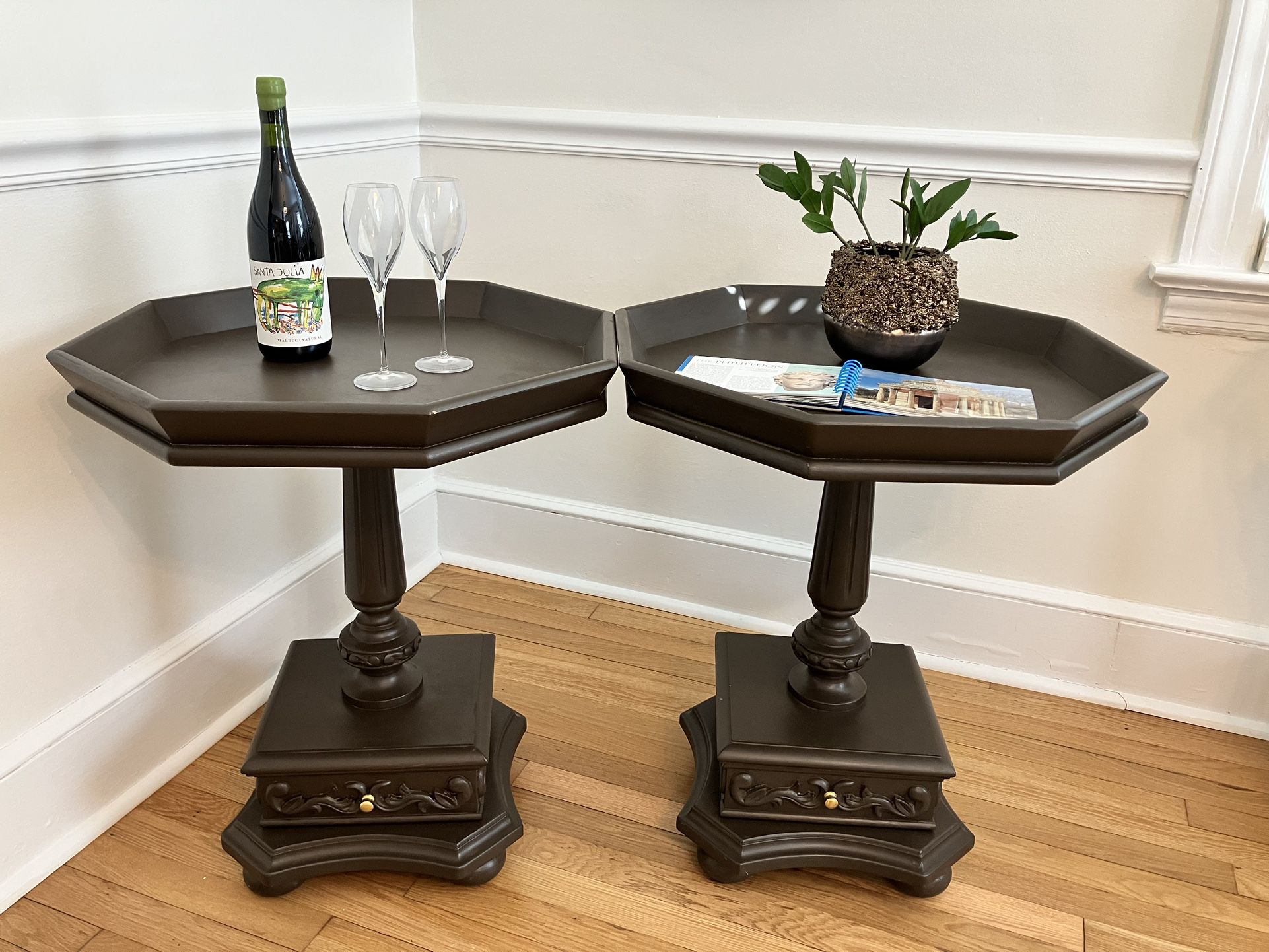 Vintage Octagon Side Tables With Drawer 
