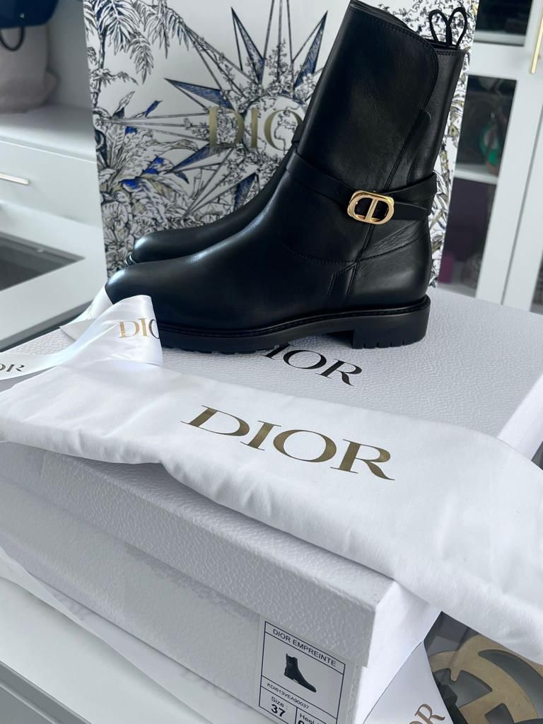 Christian Dior Calfskin Empreinte Ankle Boots 37 Black