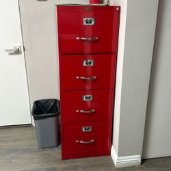 4 Drawer Red Enamel Finish File Cabinet