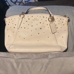 Authentic Coach Kelsey Satchel Stardust Studs Chalk White Handbag Purse