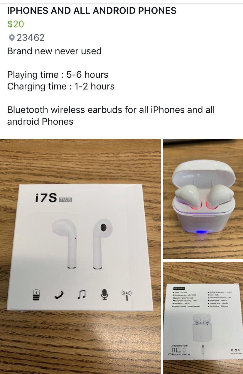 WIRELESS BLUETOOTH EARBUDS FOR ALL IPHONES AND ALL ANDROID PHONES