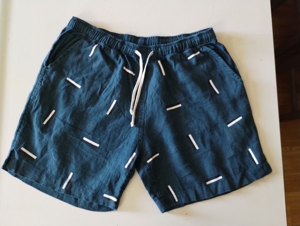 Alex Crane Bo Shorts Chino 100% Linen Elastic Waist Icehouse Blue Men's Size L