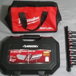 Milwaukee Sockets And Tool Bag, And Husky Tool Box Kit