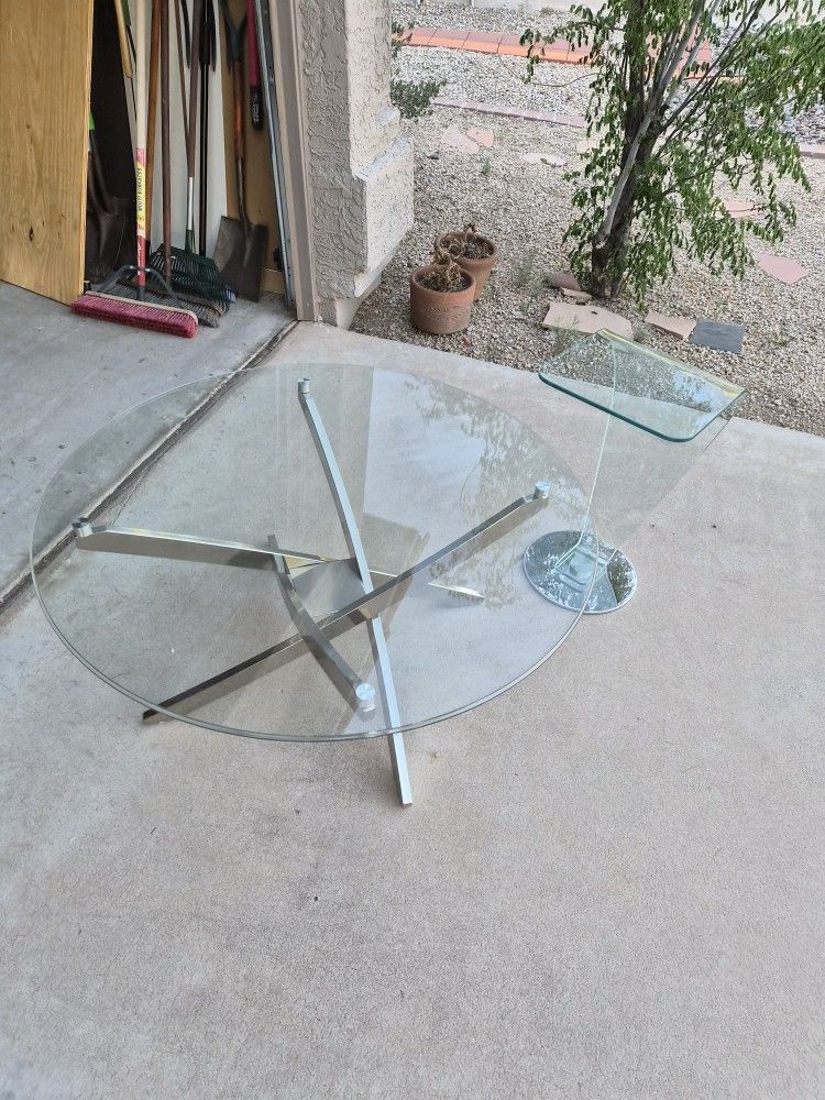 Modern Glass Coffee and Side Waterfall Table Set