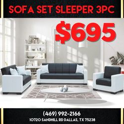 New In The Box 📦 Leather Living Room Sofa Set Sleeper 3pc  - Delivery And Financing Available 