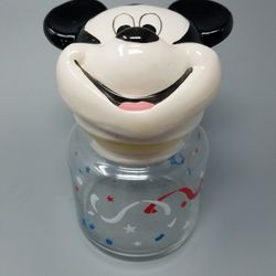 Vintage 80s 2 Piece Disney Mickey Mouse Anchor Hocking Storage Jar