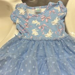 Blue Bunny Print Tulle Dress