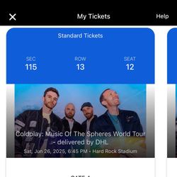 X4 Coldplay Ticket Jun 26