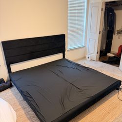 Black Upholstered King Platform Bed frame