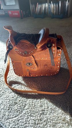“Vintage Mexican Tooled Leather Mini Saddle Purse Western Handbag”