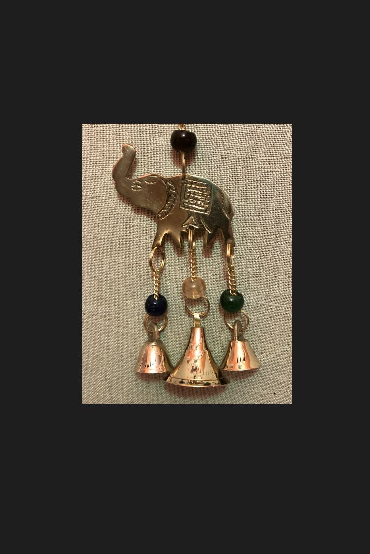 Small Brass Elephant & Beads Wind Chime Mobile