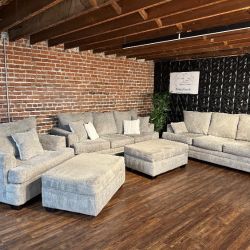 Delivery Available Gray sofa/couch set w oversized chair+ ottomans
