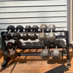 Dumbbells and Modified Dumbbell Rack(515 lbs total weight of the Dumbbells)