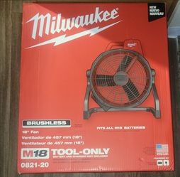 Milwaukee 0821-20 M18 18V 18"  Brushless Cordless Fan - Bare Tool Brand New Open Box