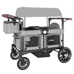 NEW AILEEKISS Collapsible Wagon Stroller for 2 Toddlers with Adjustable Canopy, 44 Pounds, Grey