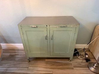 Vintage Painted Wood Cabinet with Casters