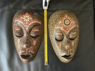 Tahitian Wood Masks w/ Mother of Pearl Inlay 