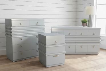 American of Martinsville 3 Piece Wood Gray Bedroom Dressers & Nightstand Set