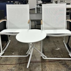 3 Pieces Patio Set Outdoor Patio Furniture Sets Modern Rocking Bistro Set Textilene Chair Conversation Sets White