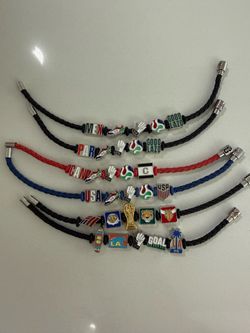 FIFA 2026 official Soccer Themed Braided Leather Charm Bracelets