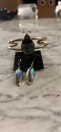 Vintage  Beautiful Abolone Sterling Silver Set