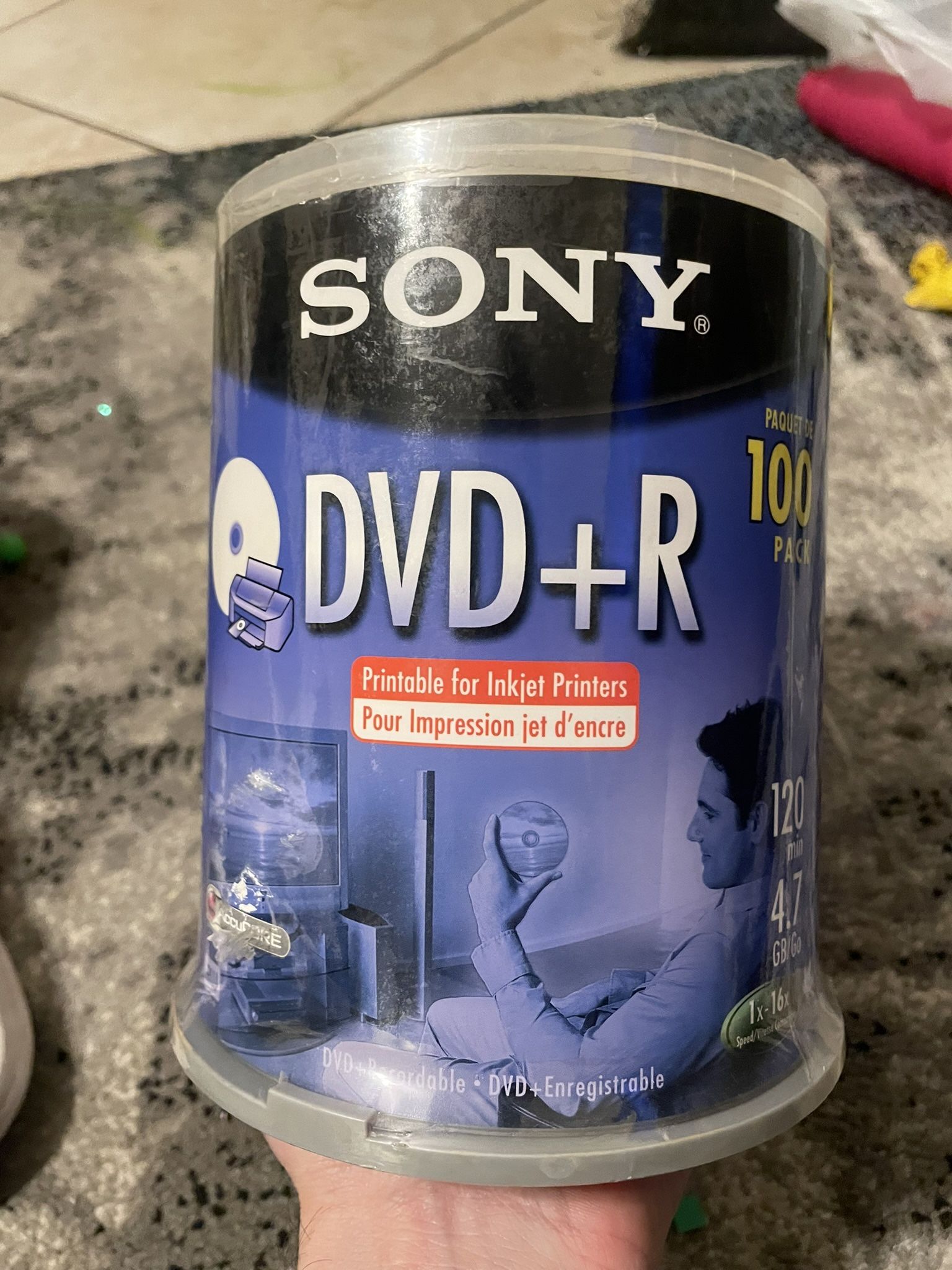 SONY DVD+R 100 Pack 120min 4.7GB 1-16X Optical Media Storage NEW Sealed