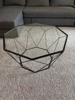 Modern Geometric Glass Coffee Table – Black Metal Frame