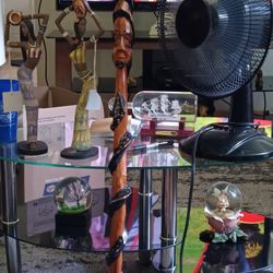 Unique Hand Carved Walking Stick African, With Carved Snake And Tribal Face