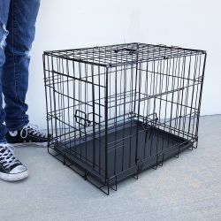 $30 (New) Folding 24” dog cage 2-door folding pet crate kennel w/ tray 24”x17”x19”