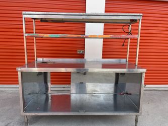 Commercial Stainless Steel Steam Table Serving Station with Heat Lamp Shelf