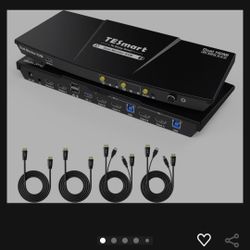 TESmart USB 3.0 HDMI KVM Switch 2 Monitors 2 Computers 4K@60Hz, Dual Monitor KVM Switch HDMI 2 Port Extended Display, Audio&Microphone, EDID Emulators