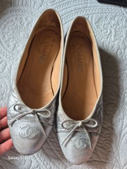 Chanel Silver Leather Ballet Flats