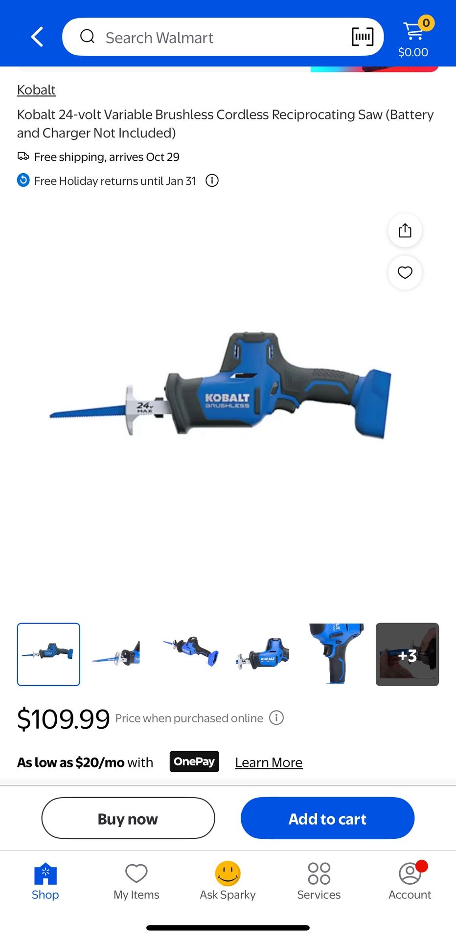 Kobalt 24-volt Variable Speed Brushless Cordless Reciprocating Saw