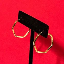 Large 14k gold Hexagon Pierced Earrings 23mm