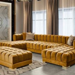 Ariana Velvet Mustard Double Chaise Sectional.

