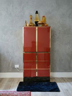 1970s Hollywood Regency high-end lacquer and brass bar cabinet designed by Éric Maville (Willy Rizzo).