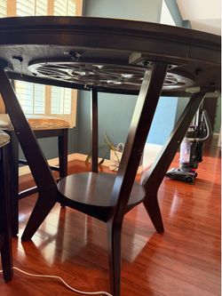 High top dining room table, 4 chairs, cabinet and coffee table set