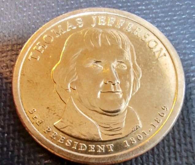 2- Presidential Gold Tone Coins Thomas Jefferson & James Buchanan In Good Circulated Condition.