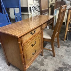 Vintage Broyhill Furniture Faux Bamboo Desk & Chair  48" W x 19" D x 30.25" H