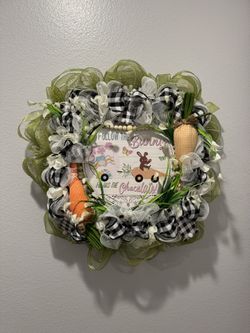 Easter Bunny Decorative Wreath with Plaid and Carrots