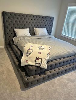 GREY TUFTED PLATFORM BED ✔️✔️✔️