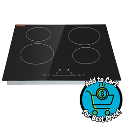VEVOR Built in Electric Stove Top, 23.2 x 20.5 inch 4 Burners, 220-240V 60Hz Glass Radiant Cooktop with Sensor Touch Control