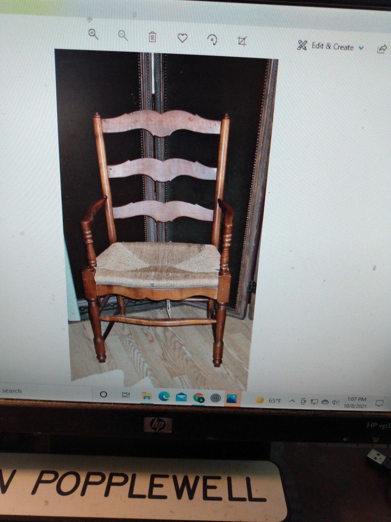 Vintage Solid Wood Carved Wood Chair With Arms And Cane Like Seat