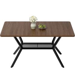 55” Dining Table for 4-6 | Farmhouse Kitchen Table w/ Storage Shelf | Walnut | New