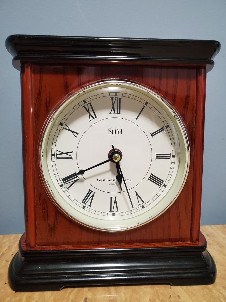 Beautiful Piano Finish Stiffel Westminster Chime Solid Wood Veneer Mantel Clock