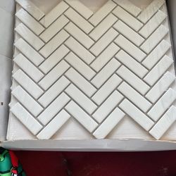 Porcelain 1x3 White Herringbone Mosaic Tile