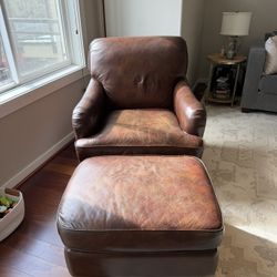 Leather Armchair with Ottoman