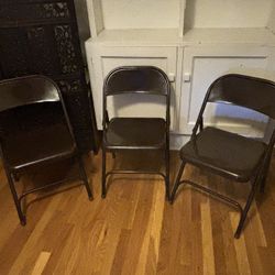 3 Brown Metal Folding Chairs