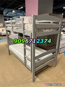Twin/twin size grey Bunkbed with orthopedic mattress included