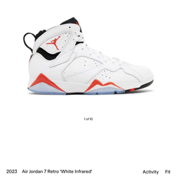 Air Jordan 7 Retro "White Infrared" Size 10 Men's